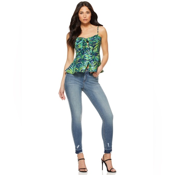 SOFIA VERGARA Linen Tropical Print Knot Front Tie Peplum Size XXL - Picture 3 of 11